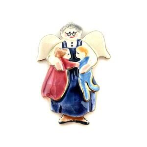 2”x1.5” Art To Wear 1998 22K Gold Trim Grandma Grandkids Handmade Brooch